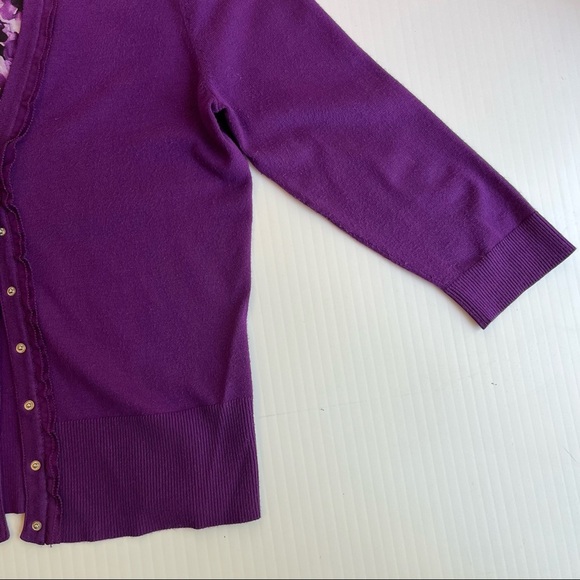 WHBM Purple Cardigan (L) Tank (M) Set Ruffle Detail Snap Button Business Casual - Picture 7 of 8